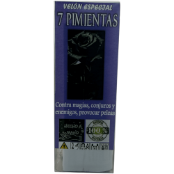 Candela speciale ai 7 pepi - Candela esoterica 14x6cm - Contro magia, incantesimi, nemici, provocazioni di litigi...