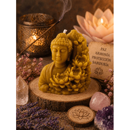Honey Buddha Candle with Lotus Flower 8x7cm.