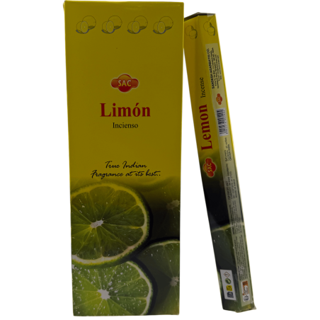 Encens au citron SAC - Boîte de 6 paquets hexagonaux de 20 bâtonnets chacun, soit 120 bâtonnets d'encens