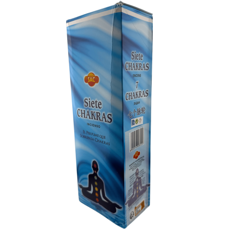Incenso SAC Sete Chakras - Caixa com 6 embalagens hexagonais de 20 varetas cada, totalizando 120 varetas de incenso.