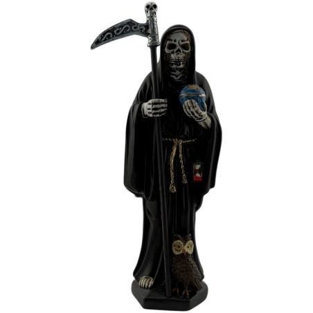 Schwarze Santa Muerte Harzfigur 15 cm.