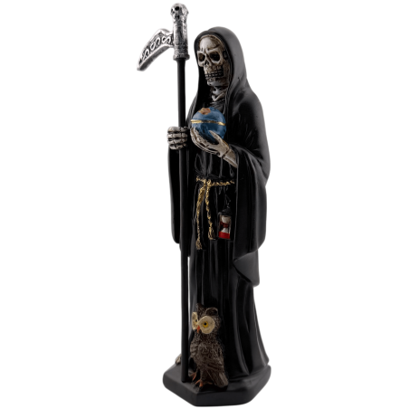 Schwarze Santa Muerte Harzfigur 15 cm.