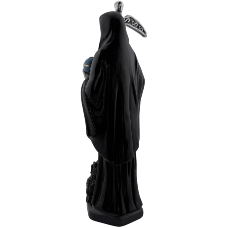 Schwarze Santa Muerte Harzfigur 15 cm.