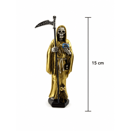 Goldene Weihnachtsmann-Muerte-Harzfigur, 15 cm.