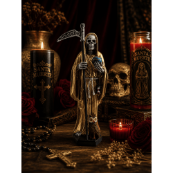 Figurine en résine Santa Muerte dorée 15 cm.