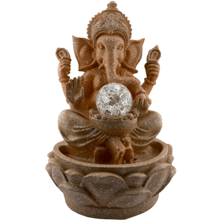 Fontana d'acqua Ganesha in resina con luce 18x18x29