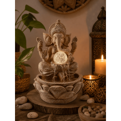 Ganesha vattenfontän i harts med ljus 18x18x29