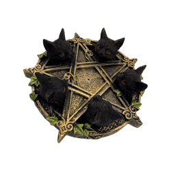 Pentagram Incense Holder with Black Cats 13x12.6x3.7cm