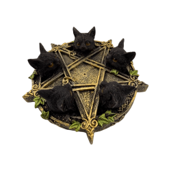 Porte-encens pentagramme avec chats noirs 13 x 12,6 x 3,7 cm