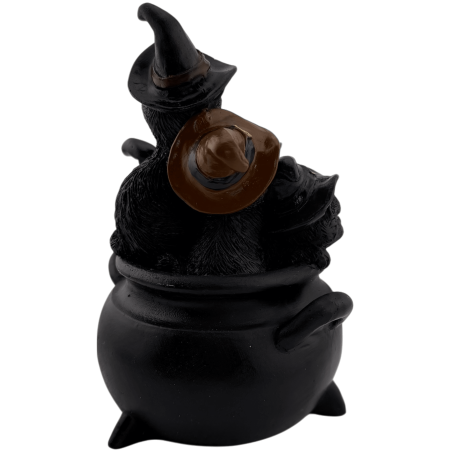 Resin Figurine of a Wizard Cat in a Magic Cauldron with a Triple Moon - 9.5x8x12.8cm