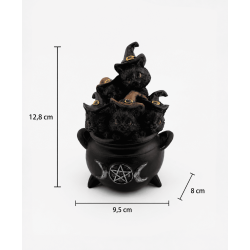 Figura Resina Gats Bruixot a Caldero Mágico amb triple lluna - 9,5x8x12,8cm