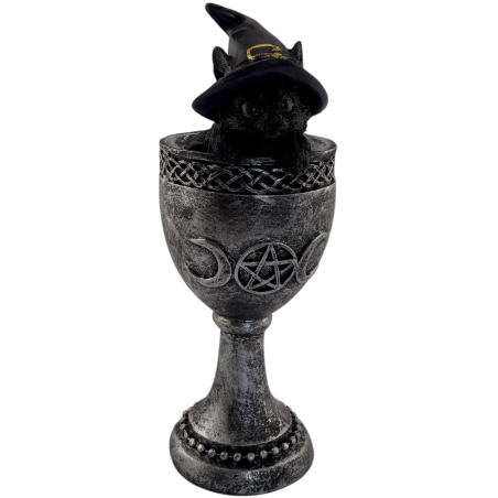Copa Gato Negro Wicca Sombrero Morado Resina 6,5x6x15,7cm
