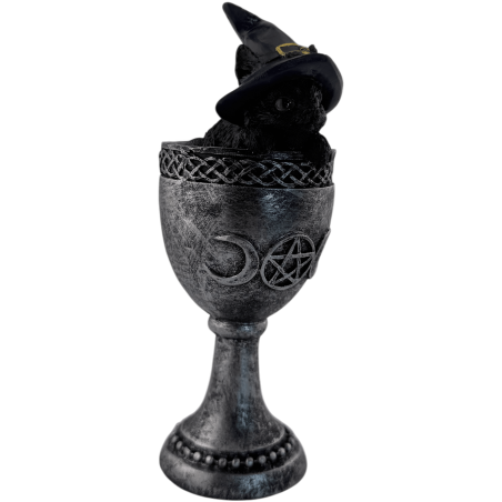 Schwarze Katzen-Tasse, Wicca-Hut, lila, Harz, 6,5 x 6 x 15,7 cm