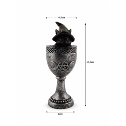 Tazza con gatto nero, Wicca, cappello viola, resina, 6,5x6x15,7 cm