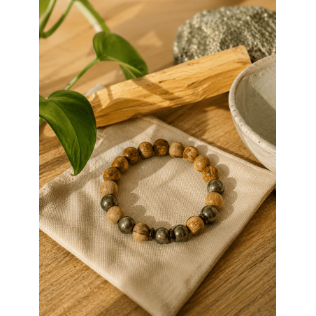 Pulseira de Palo Santo e Pirita - Proteção, Prosperidade, Abundância, Força...