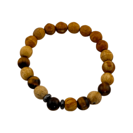 Pulseira de Palo Santo e Olho de Tigre 8mm - Limpeza, Proteção, Contra o Mau-Olhado, Confiança, Segurança...