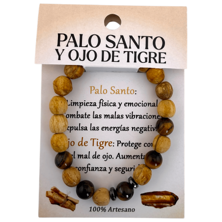 Polsera Pal Sant i Ull de Tigre 8mm - Neteja, Protecció, Contra el Mal d'Ull, Confiança, Seguretat...