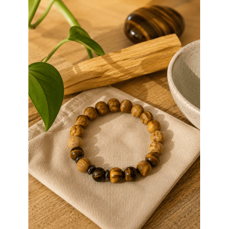 Palo Santo and Tiger's Eye Bracelet 8mm - Cleansing, Protection, Against the Evil Eye, Confidence, Security...