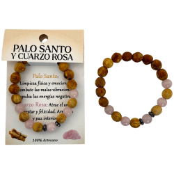 Bracciale in Palo Santo e Quarzo Rosa da 8 mm -...
