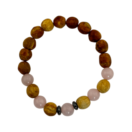 Armband aus Palo Santo und Rosenquarz (8 mm) – Reinigung, Liebe, Harmonie, Glück und innerer Frieden