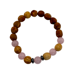 Bracciale in Palo Santo e Quarzo Rosa da 8 mm - Purificazione, Amore, Armonia, Felicità e Pace Interiore