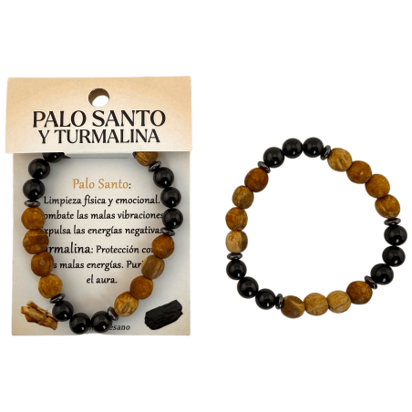 Palo Santo und Turmalin Armband 8 mm (Dreifacher Turmalin) - Reinigung und Schutz vor negativen Energien