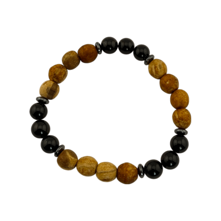 Bracciale in Palo Santo e Tormalina da 8 mm (Tripla Tormalina) - Purificazione e protezione contro le energie negative
