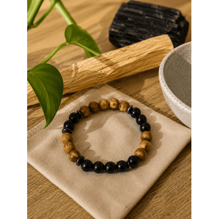 Pulseira de Palo Santo e Turmalina 8mm (Turmalina Tripla) - Limpeza e proteção contra energias negativas