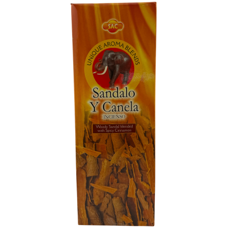 SAC Wierook Sandelhout en Kaneel - Doos met 6 zeshoekige verpakkingen van elk 20 stokjes, 120 wierookstokjes