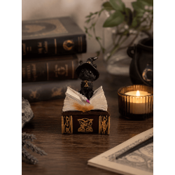 Wicca Katt Häxa Resinfigur i Ask - 7x5,5x11cm