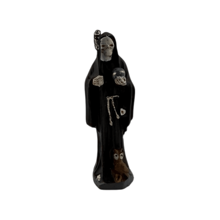 Figurină din rășină Santa Muerte neagră de 5 cm în tablă