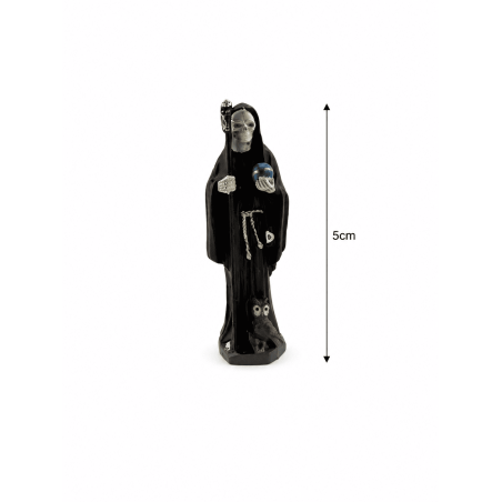 Figurină din rășină Santa Muerte neagră de 5 cm în tablă