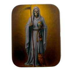 Figurină din rășină Santa Muerte albă de 5 cm în tablă