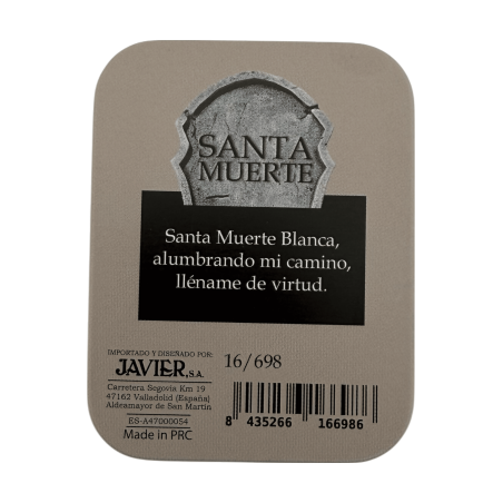 Figura Resina Santa Muerte Blanca 5cm en lata