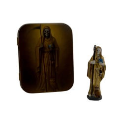 Figura de resina Golden Santa Muerte 5cm em lata