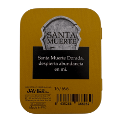 Gouden Santa Muerte harsfiguur 5 cm in blik