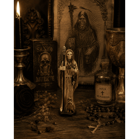 Gouden Santa Muerte harsfiguur 5 cm in blik