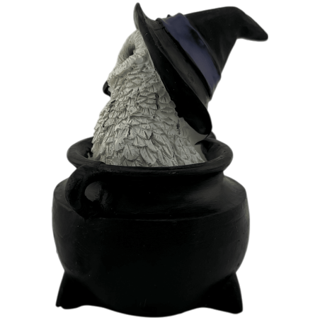 Figura Resina Búho Wicca Caldero Triple Luna Sombrero Negro 7,7x6,2x10cm