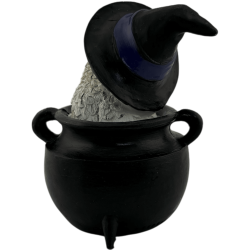 Statuetta in resina a forma di gufo, calderone Wicca, tripla luna, cappello nero, 7,7x6,2x10 cm