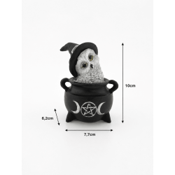 Figura Resina Mussol Wicca Caldero Triple Lluna Barret Negre 7,7x6,2x10cm