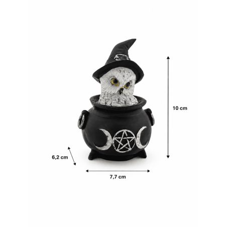 Figurine en résine Hibou Wicca Chaudron Triple Lune Chapeau Violet 7,7 x 6,2 x 10 cm