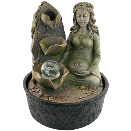 Gaia Mutter Erde Kunstharz-Wasserbrunnen mit Beleuchtung 20x20x25cm