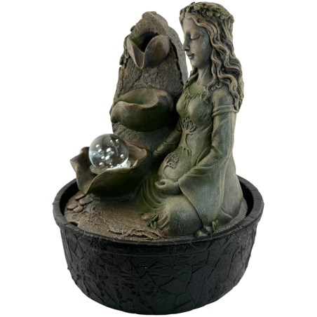 Gaia Mutter Erde Kunstharz-Wasserbrunnen mit Beleuchtung 20x20x25cm