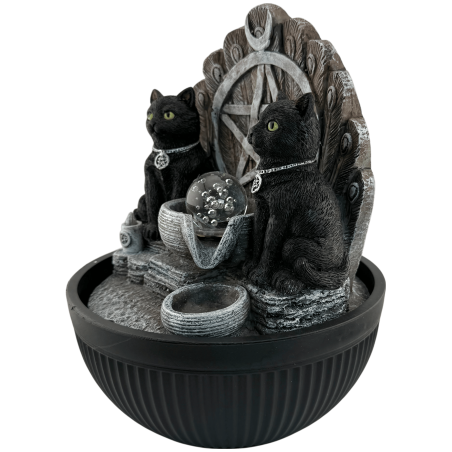 猫用樹脂製噴水、ウィッカ、五芒星とライト付き、21x21x25cm