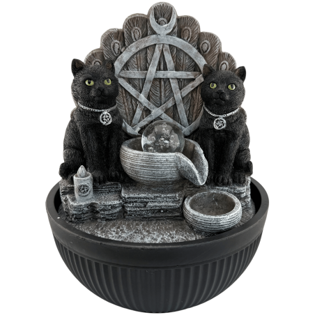 Hars waterfontein voor katten, Wicca, met pentagram en licht, 21x21x25cm