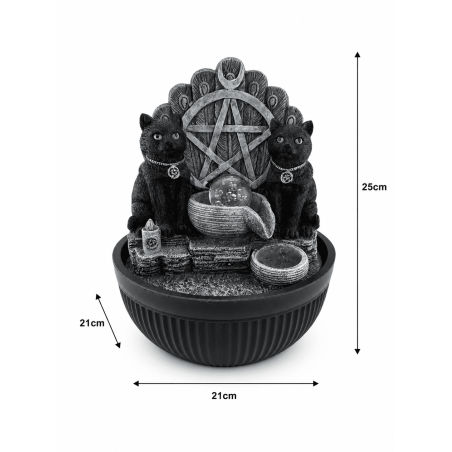 Fonte de água em resina para gatos, estilo Wicca, com pentagrama e luz, 21x21x25cm