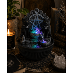 Hars waterfontein voor katten, Wicca, met pentagram en licht, 21x21x25cm