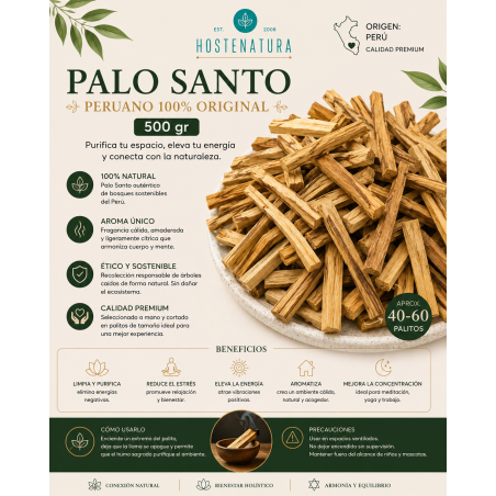 500gr. de Palo Santo Peruano Auténtico Bursera Graveolens (40 a 60 palitos) - Natural, Ético y Sostenible
