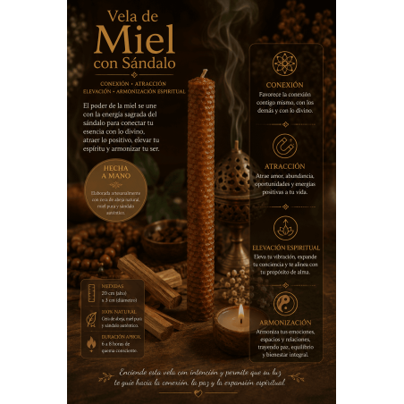 Honungsljus med sandelträ - 100% äkta bivax - Förbindelse, attraktion, upplyftning och harmonisering