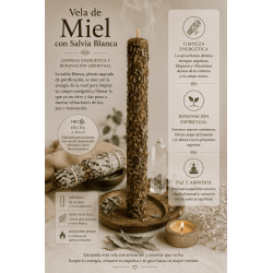Candela al miele con salvia bianca - 100% cera d'api autentica - Purificazione energetica e rinnovamento spirituale